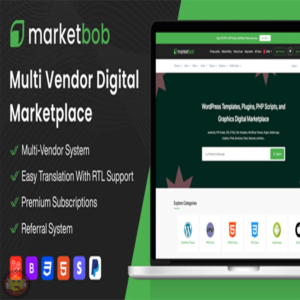 Marketbob - Multi-Vendor Digital Marketplace (SAAS) Digital Product Download Marketplace